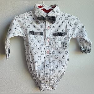 NWOT DDG Sport- Boy's 2pc Long Sleeve, Button Up Shirt W/ Dogs Plus Tie, Sz 3-6M